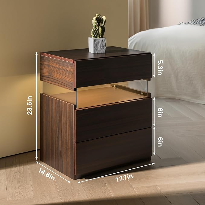 Modern LED 3-Drawer Nightstand