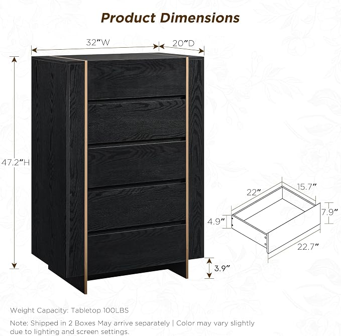 Modern Architectural Wood Dresser with Gold-Capped Feet