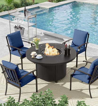 EmberGlow Patio Dining Set with Fire Pit Table