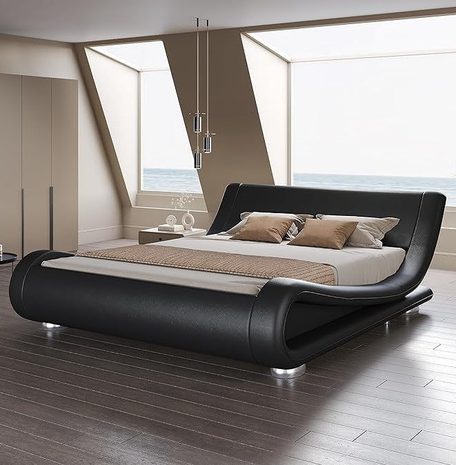 Modern Sleigh Upholstered Platform Bed