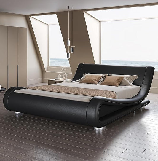 Modern Sleigh Upholstered Platform Bed