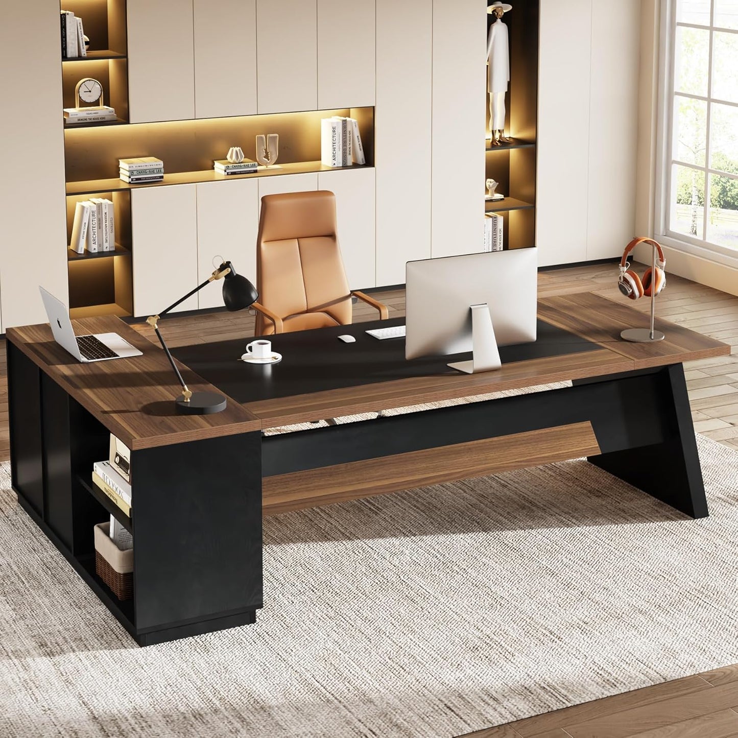 Grandview Executive L-Shaped Desk with File Storage