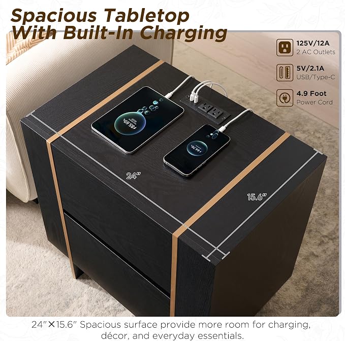 Modern Architectural Wood Dresser with Gold-Capped Feet