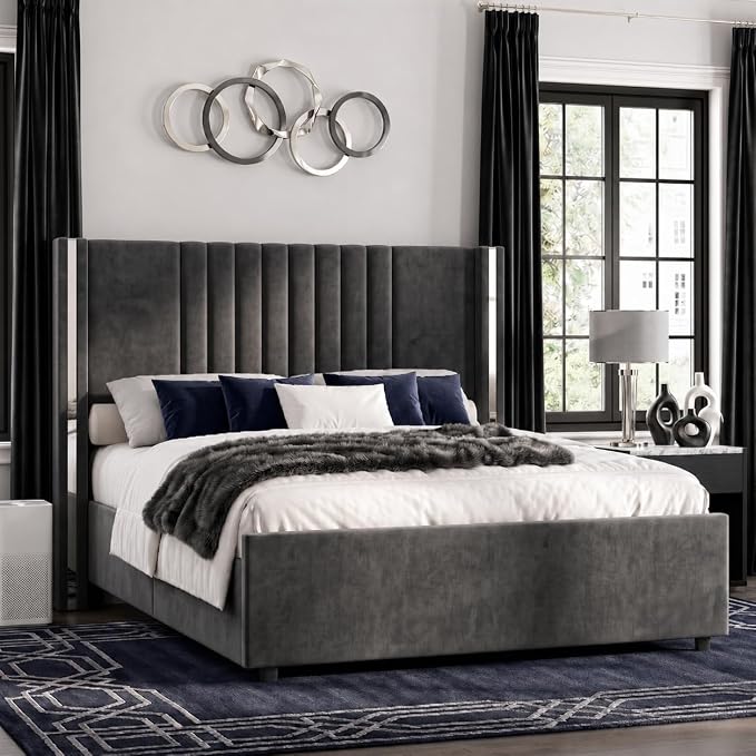 Modern Channel Tufted Velvet Bed