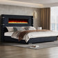 Luxe Corduroy Wingback Bed with Electric Fireplace