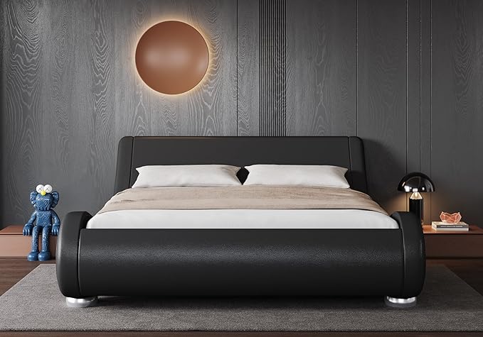 Modern Sleigh Upholstered Platform Bed