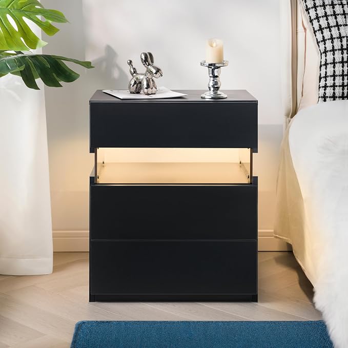 Modern LED 3-Drawer Nightstand