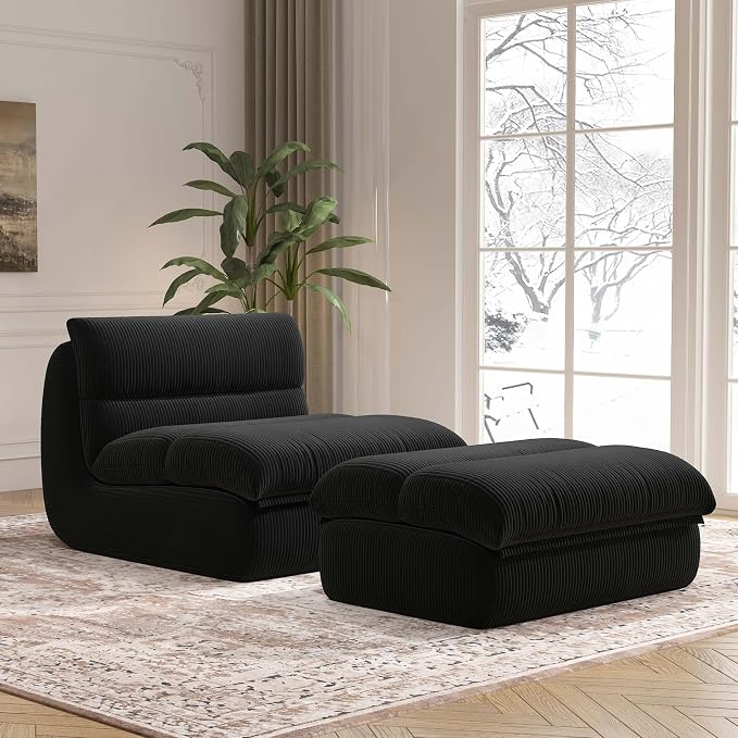 Modern Corduroy Lounge Chair with Ottoman
