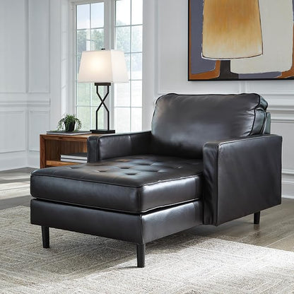 Modern Luxe Black Leather Chaise Lounge