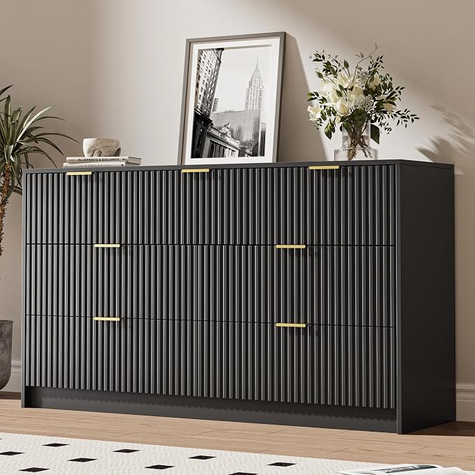 Minimalist Wood Dresser with Fluted Drawers