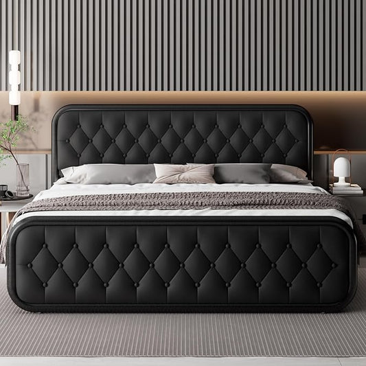 Modern Lychee Faux Leather Platform Bed