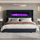 Luxe Corduroy Wingback Bed with Electric Fireplace