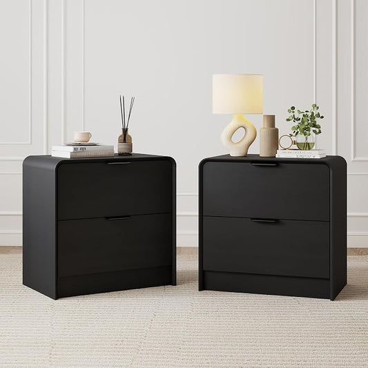 Modern Curved 2-Drawer Nightstand Set