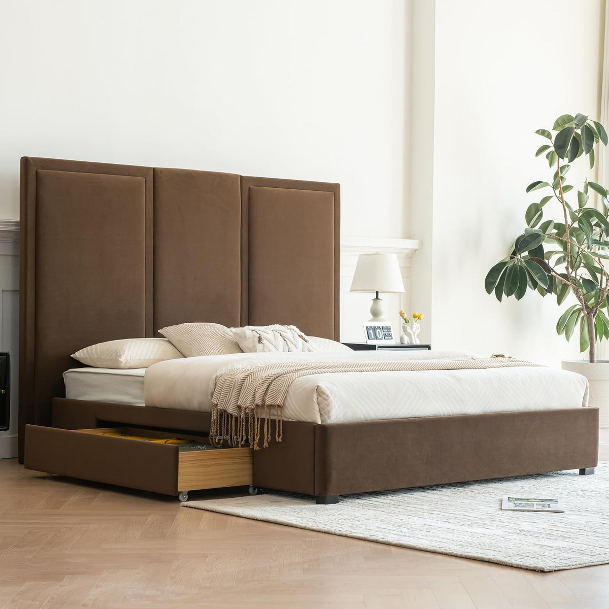 Modern Simplicity Linen Bed with Storage