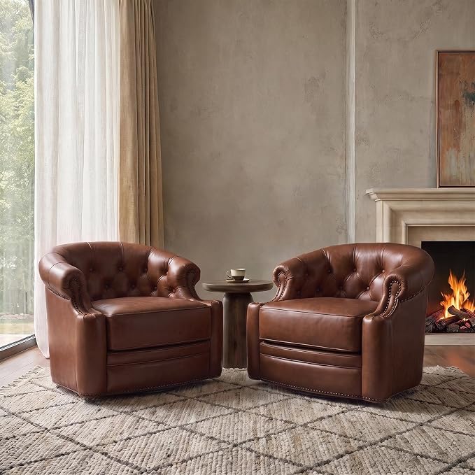 Regent™ Genuine Leather Swivel Barrel Chair