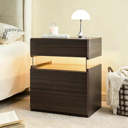 Modern LED 3-Drawer Nightstand