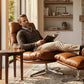 Mid-Century Modern Leather Recliner with Ottoman