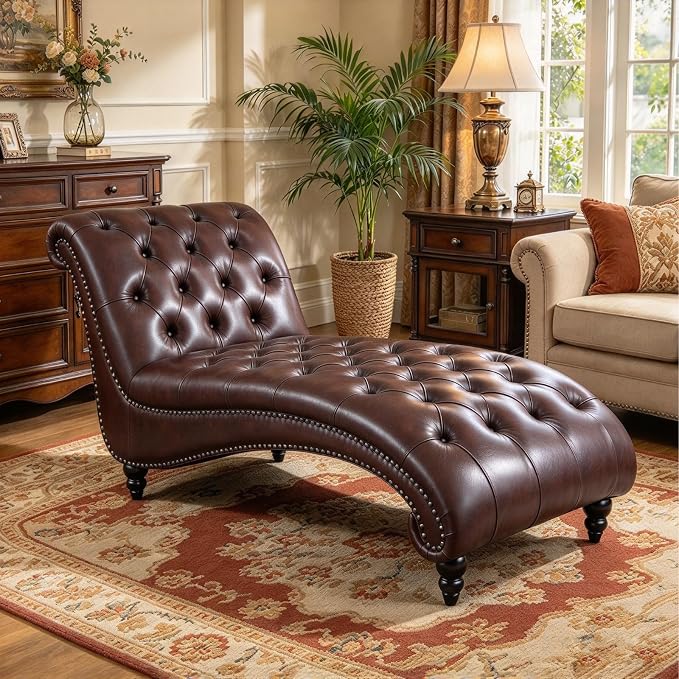 Modern Chesterfield PU Leather Chaise Lounge