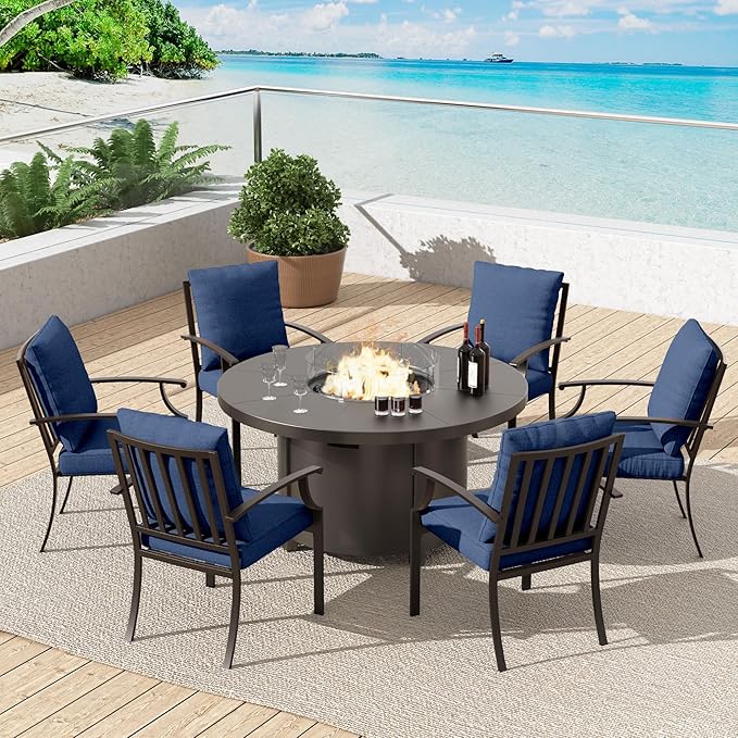 EmberGlow Patio Dining Set with Fire Pit Table