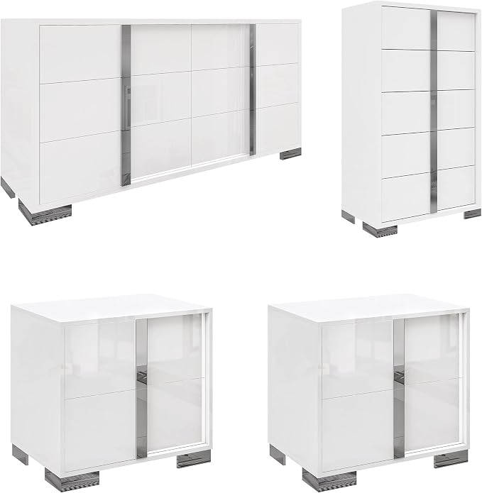 Modern High Gloss Dresser with Chrome Mirror Handles