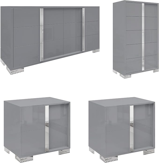 Modern High Gloss Dresser with Chrome Mirror Handles