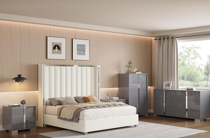 Modern High Gloss Dresser with Chrome Mirror Handles