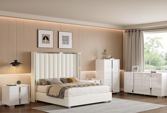 Modern High Gloss Dresser with Chrome Mirror Handles