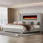 Luxe Corduroy Wingback Bed with Electric Fireplace