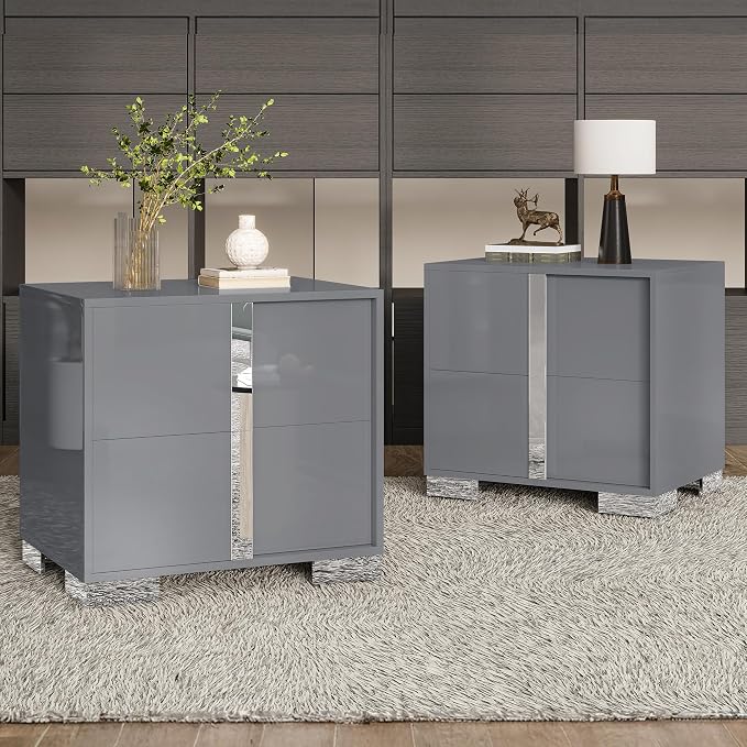 Modern High Gloss Dresser with Chrome Mirror Handles
