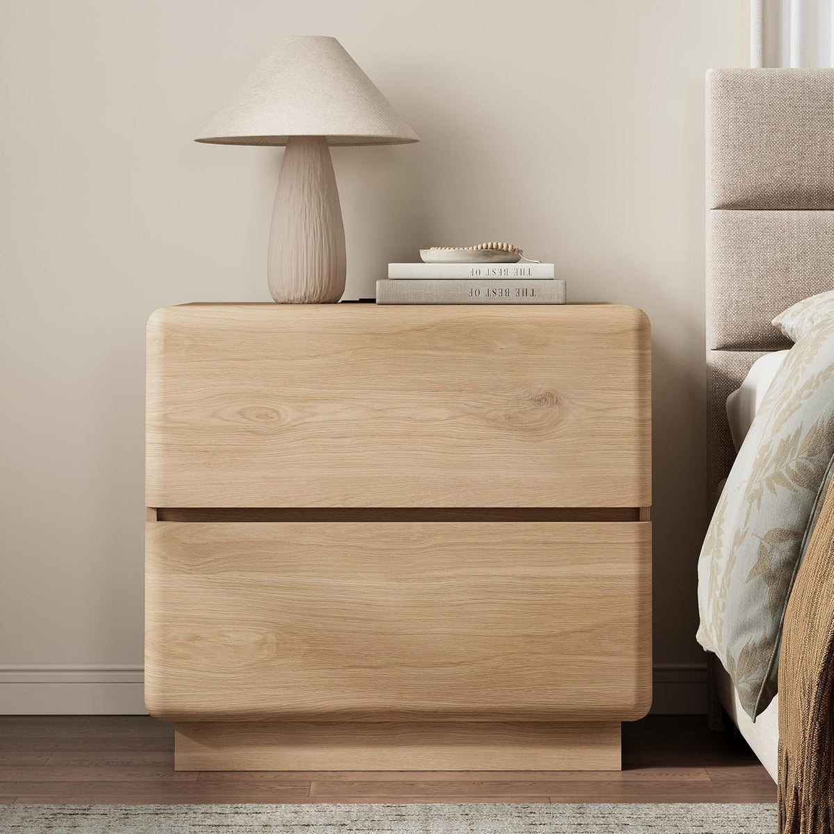 Mid-Century Oak Nightstand with Charging Station