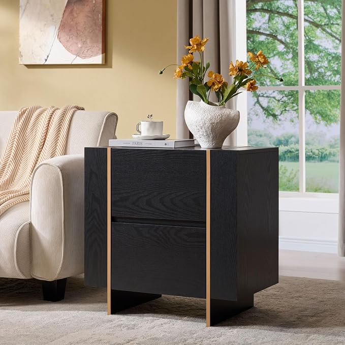 Modern Architectural Wood Dresser with Gold-Capped Feet