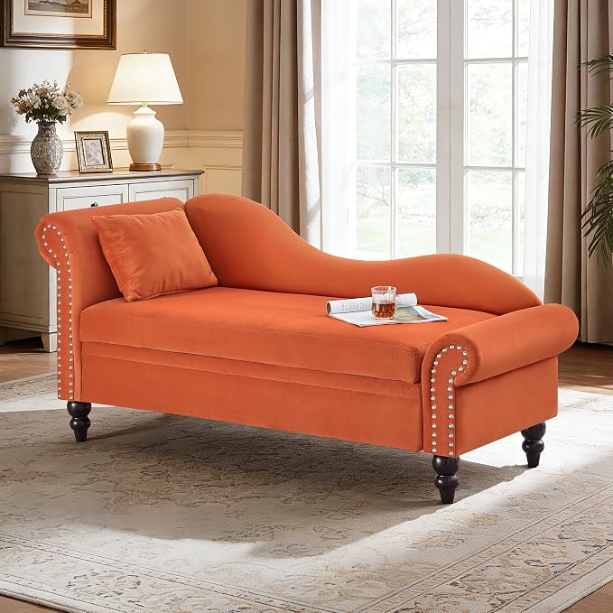 Modern Velvet Storage Chaise Lounge