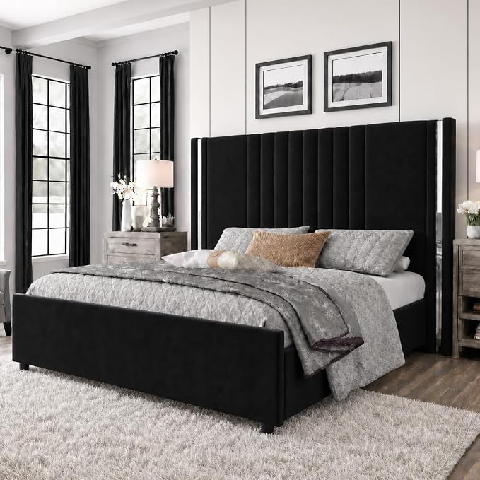 Modern Channel Tufted Velvet Bed