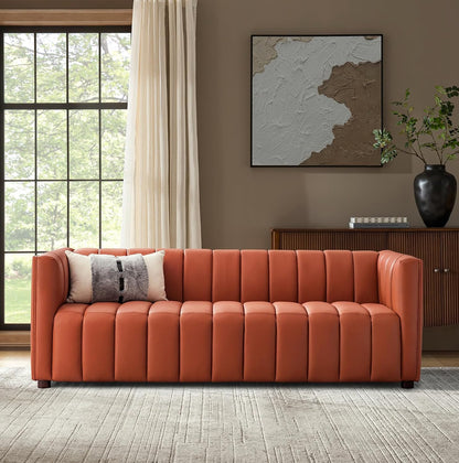 Luxe Channel Tufted Genuine Leather Sofa