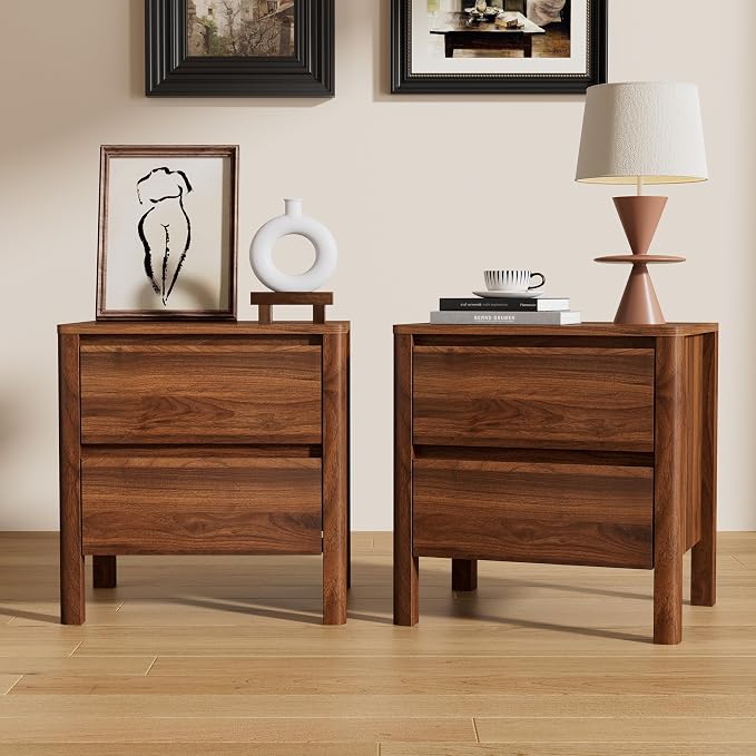 Mid-Century Walnut Nightstand Set
