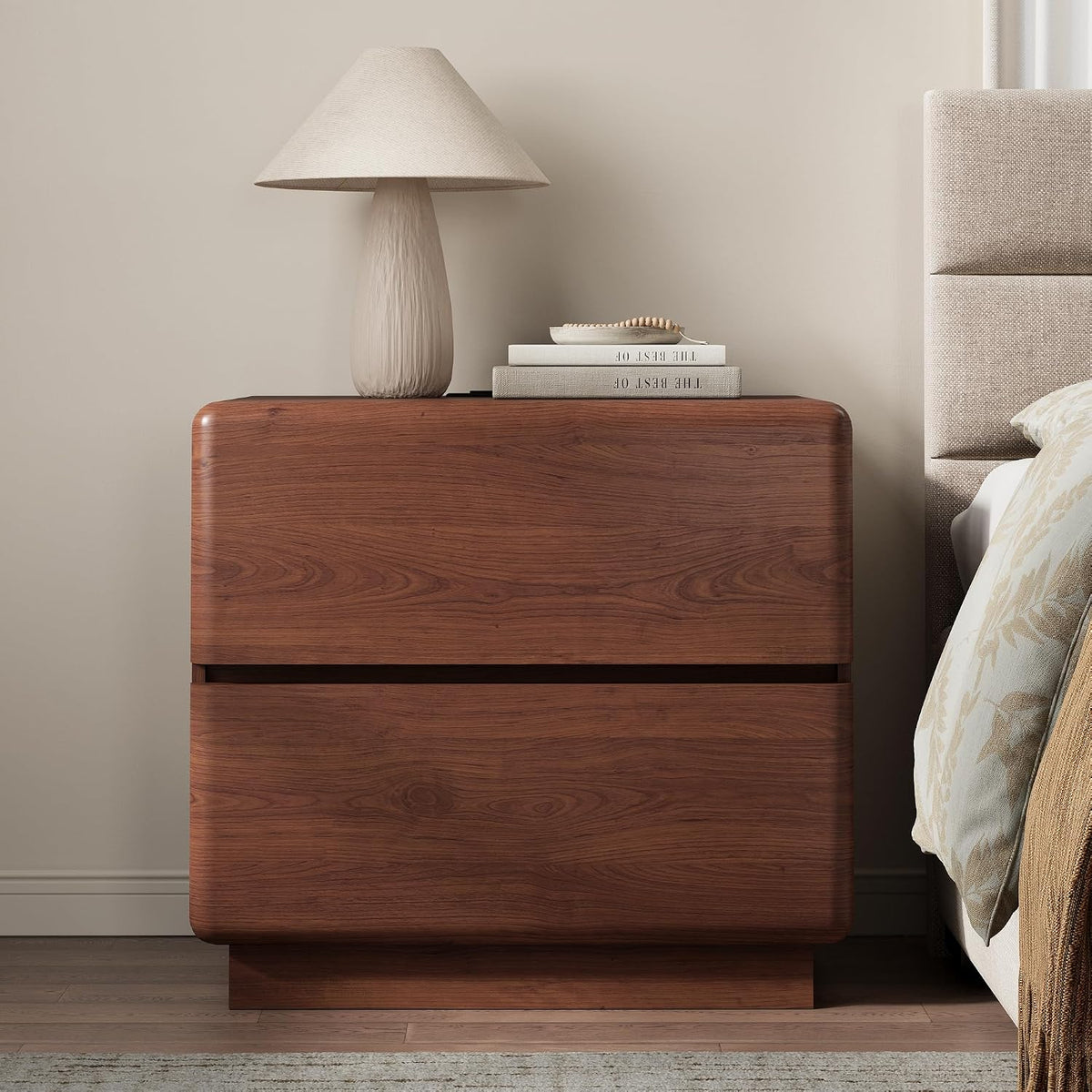 Mid-Century Oak Nightstand with Charging Station