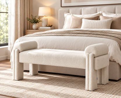 Modern Cylindrical Upholstered Linen Bench