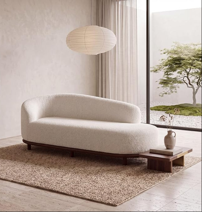 Modern Curved Bouclé Chaise Lounge