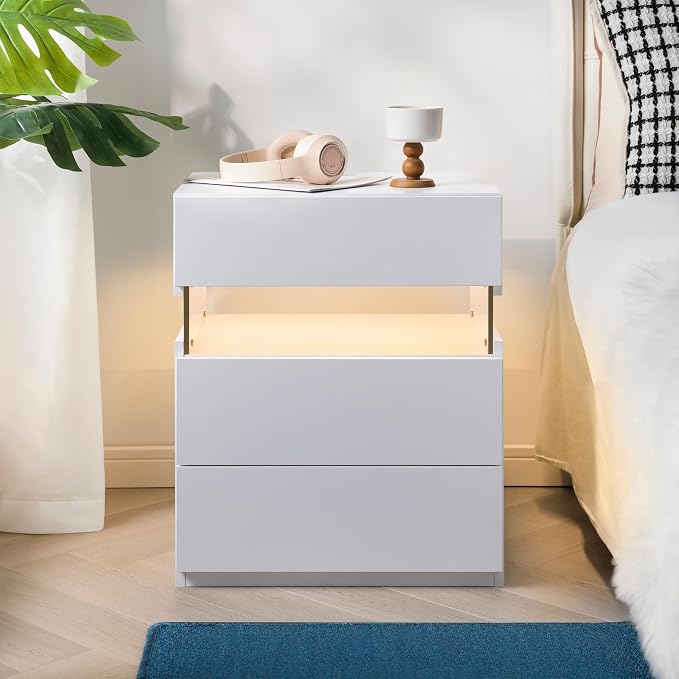 Modern LED 3-Drawer Nightstand