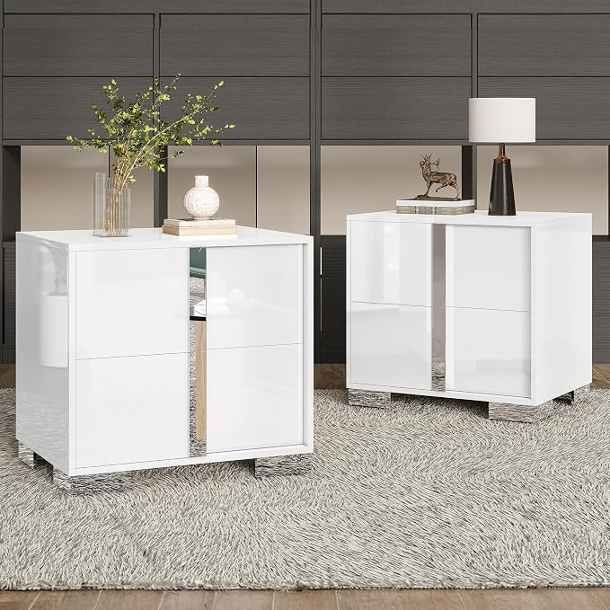 Modern High Gloss Dresser with Chrome Mirror Handles