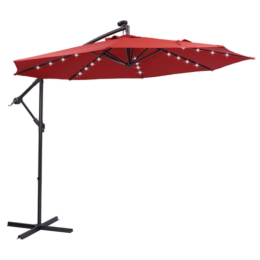 10 FT Solar LED Patio Outdoor Umbrella Hanging Cantilever